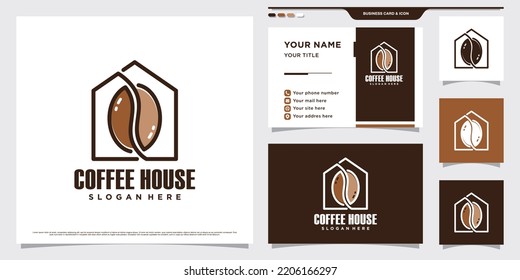 Ilustración vectorial del diseño del logotipo del café con icono de casa y plantilla de tarjeta de visita