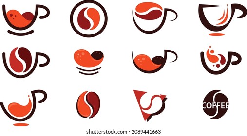 Coffee logo design vector set, coffee beans, Coffee Cup logo template