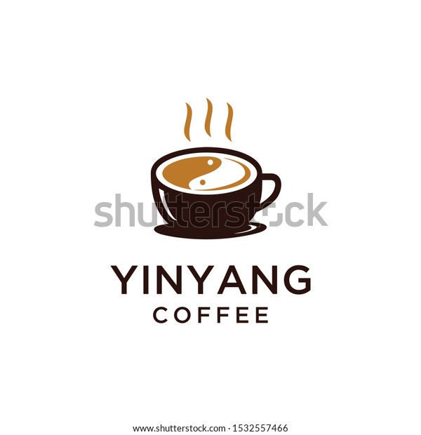 コーヒーのロゴデザイン陰陽記号とベクター画像サインイラストテンプレート のベクター画像素材 ロイヤリティフリー