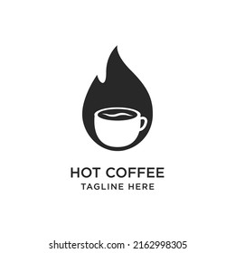 Coffee logo design vector template with flame and cup mug a coffee