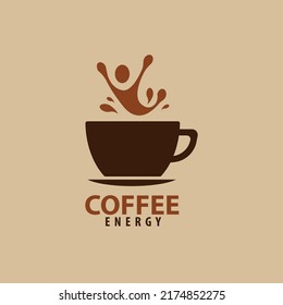coffee logo design with coffee water splashing image like an excited person