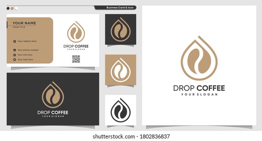 Coffee logo with drop style and business card design template, coffee, logo, drop, drink, Premium Vector