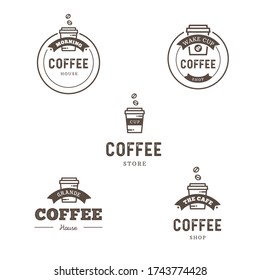 Coffee Logo Emblem Badges Logotype Sign, Cafe Shop Store House, Coffee Cup, Vintage Hipster Retro Style Vector