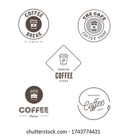 Coffee Logo Emblem Badges Logotype Sign, Cafe Shop Store House, Coffee Cup, Vintage Hipster Retro Style Vector