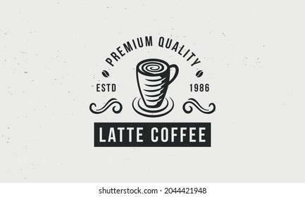 Coffee logo, emblem, label. Latte Coffee vintage icon. Trendy vintage hipster design for cafe, restaurant, coffee shop. Vector illustration