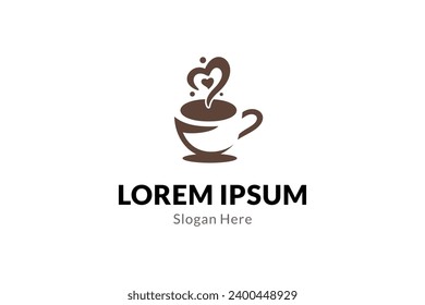 Coffee logo with forming love symbol flat vector design style