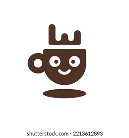 Coffee logo. Funny coffee cup with happy face line logo icon vector for cafe and restaurant business.