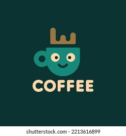 Coffee logo. Funny coffee cup with happy face line logo icon vector for cafe and restaurant business.