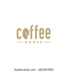 Coffee logo with horse accent from negative space "O" - coffee shop - farm horse