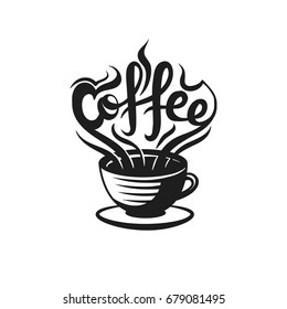 Coffee logo for coffee house or shop. Vector badge or logotype with cup.