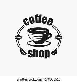 Coffee logo for coffee house or shop. Vector badge or logotype with cup.