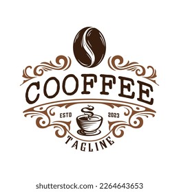 coffee logo illustration design. cup of coffee in vintage style, very suitable for coffee business, coffee shop, label etc