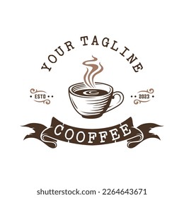 coffee logo illustration design. cup of coffee in vintage style, very suitable for coffee business, coffee shop, label etc