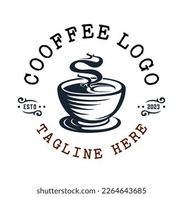 coffee logo illustration design. cup of coffee in vintage style, very suitable for coffee business, coffee shop, label etc