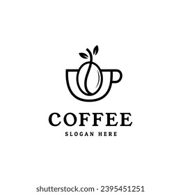 Coffee logo illustration design template. coffee beans with minimal logo vector coffee buds with leaves simple line icon for cafe