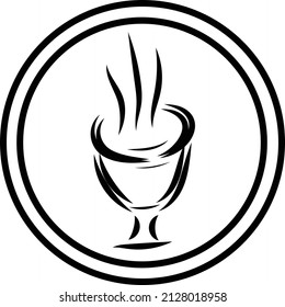 Coffee logo image. Coffee and bar illustration. Hot coffee logo on glass. A cup of hot coffee.