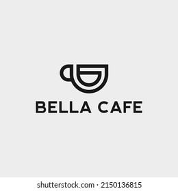 coffee logo with initial letter b and coffee cup vector illustration on white background