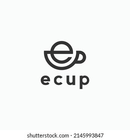 coffee logo with initial letter e and coffee cup vector illustration on white background