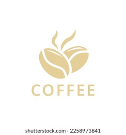 Logo del café, granos de café aislados sobre fondo blanco