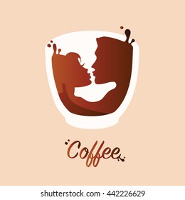 Coffee logo with kissing couple.