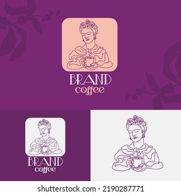 COFFEE LOGO LATIN WOMAN DRINK CUP CONTINUOUS LINE LINEART