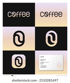 Coffee logo. Letter O, symbol of balance as coffee bean. Identity, App icon, business card.