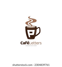 Coffee Logo of Letter P café shop icon restaurant bistro symbol beanery sign eatery emblem clipart