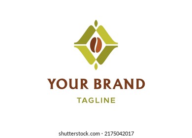 logotipo de café con letra W o M que forma símbolo infinito y dos hojas que representan producto natural