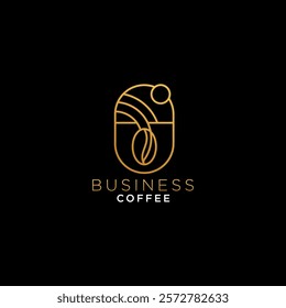 Coffee Logo with line art style icon design template vector on dark background