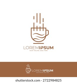 Logo de café con diseño de línea simple, logotipo de bebida de cafeína