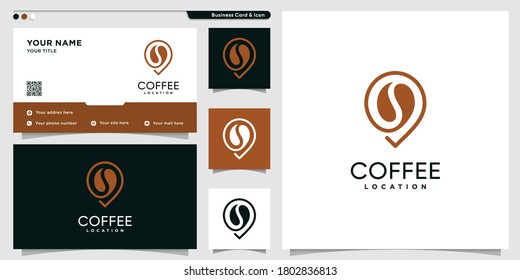 Coffee logo with location line art style and business card design template, coffee, logo, location, Premium Vector