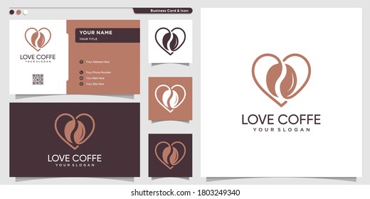 Coffee logo with love line style and business card design template Premium Vector