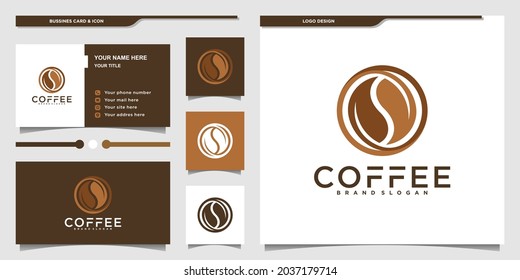 Coffee logo with luxury leaf style and business card design template Premium Vector