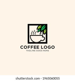 Coffee logo minimalist with leaf concept