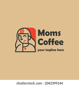 coffee logo, mom logo, coffee cup logo with a mother's face soothing and giving memories
