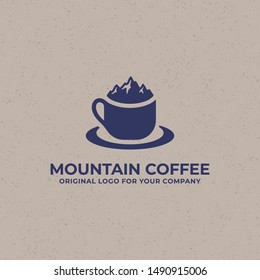 Coffee logo with mountain. Creative drink logo inspiration. can be used as symbols, brand identity, company logo, icons, or others. Color and text can be changed according to your need.