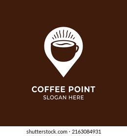 Coffee Logo On Round Pin Map Sign, Creative And Modern Coffee Shop Icon