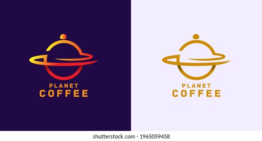 coffee logo with planet as coffee concept identity for Restaurant, Cafe, vector illustration