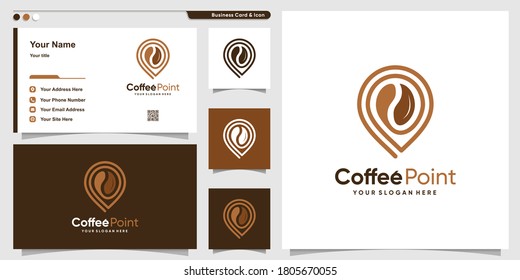 Coffee logo with point line art style and business card design template Premium Vector