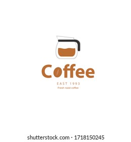 A coffee logo with a coffee pot as a symbol. A simple and unique logo can give a relaxed and soothing impression.