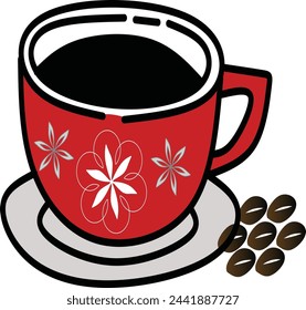 coffee logo, red coffee cup with coffee beans