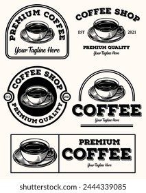 Coffee logo set. Hand drawn coffee logo collection. Modern vintage logo, label, stamp, badge, emblem for coffee shop, menu, restaurant, cafe