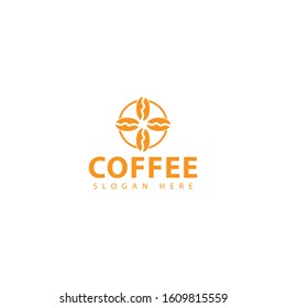 coffee logo with the shape of four coffee beans and in a modern circle makes this design unique, simple.