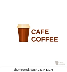 Coffee logo for a coffee shop. Drink paper cup with coffee. Coffee beans. Logo vector isolated on white background