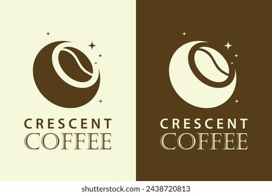 Coffee logo silhouette concept of crescent moon and coffee beans