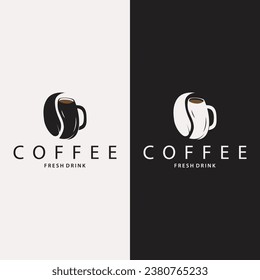 Coffee Logo, Simple Caffeine Drink Design from Coffee Beans, for Cafe, Bar, Restaurant or Product Brand Business