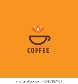coffee logo with simple shapes and bright colors and shapes of cups and leaves make this design. modern, unique, elegant.