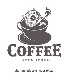 Coffee logo with skull. Abstract two colors coffee logo for your design. Vector illustration isolated on white background