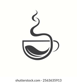 coffee logo with smoke and leaves