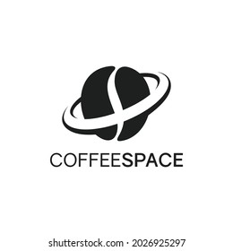 COFFEE LOGO WITH SPACE PLANET CREATIVE ABSTRACT DESIGN IDEA VECTOR MONOGRAM BLACK AND WHITE COLOR FOR BUSINESS